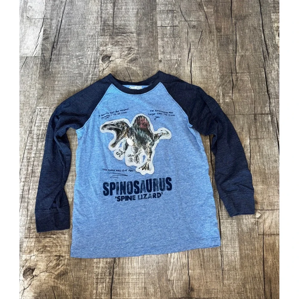 OshKosh Bgosh Boys Spinosaurus Dinosaur Raglan Long‎ Sleeve Shirt Blue Size 10